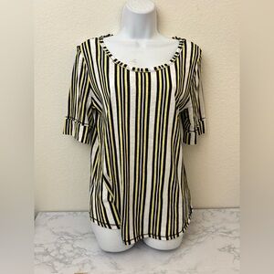 Cato 3/4 Sleeve Polyester Blouse Women's Size M Striped Pullover Top NWT